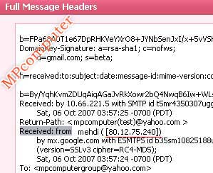 بدست اوردن IP ارسال کننده ایمیل در یاهو